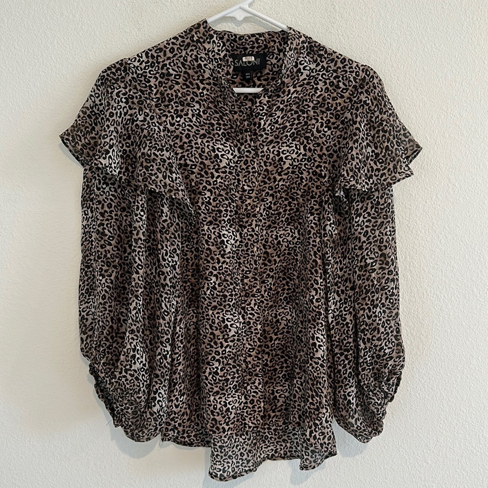 SALONI Chloe 100% Silk Animal Print Blouse